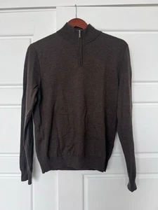 Bloomingdales The MensStore SweaterMens M Brown 100%MerinoWool Mock Neck 1/4 Zip - Picture 1 of 8
