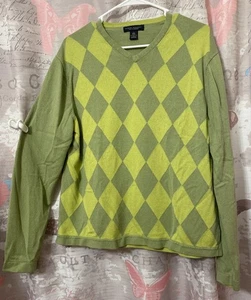 BANANA REPUBLIC Pullover Herren Large Grün Argyle V-Ausschnitt Seide Kaschmir Pulli - Bild 1 von 8