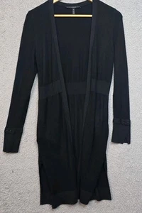 WHITE HOUSE BLACK MARKET Long Open Cardigan Sweater with pockets Black M - Picture 1 of 8