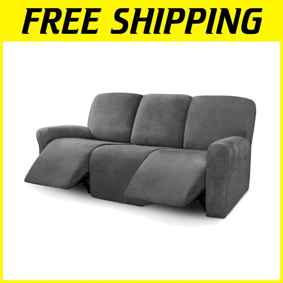 Ultimate Decor 8-pieces Recliner Sofa Covers Velvet Stretch Reclining Couch Cove