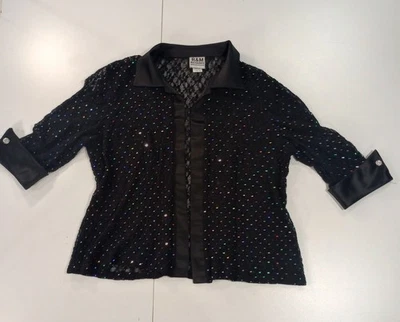 Vintage R&M Richards Womens Black Sequin Lace Open Front Jacket Elegant Size 16 - Image 1 of 4
