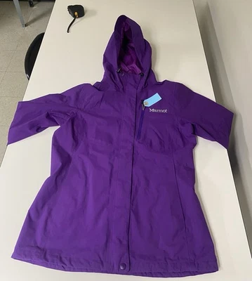 Jaqueta feminina Marmot zíper completo com capuz chuva corta-vento leve roxa média - Imagem 1 de 4