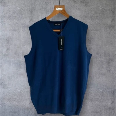 James Pringle Men's Blue Sleeveless Sweater Vest L Autumn Winter Office New - Image 1 of 3