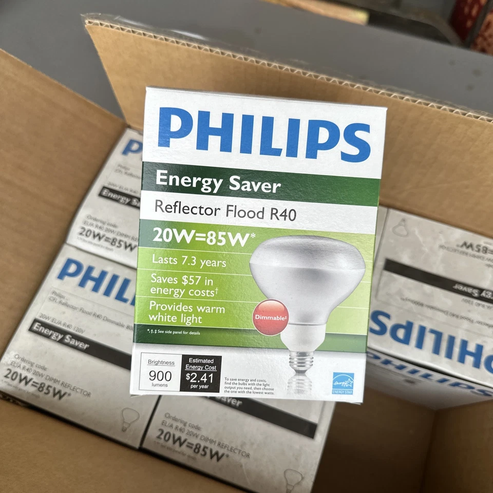 6 Philips Marathon Energy Saver Reflector Flood 20W = 75W Dimmable - Image 1 of 4