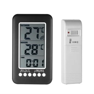 Digital Temperature Clock Wireless Transmitter Indoor/Outdoor Thermometer - Picture 1 of 22