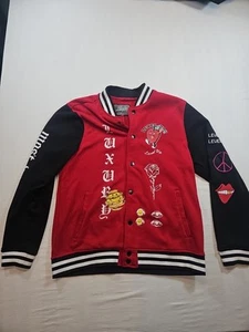 Trademark Brooklyn Cloth Red Varsity Snap Button No Worries Jacket Jacket "Sz XL - Picture 1 of 15