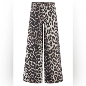 Ganni Leopard Jozey Wide-Leg Jeans Black Tan Sz 25 - Picture 1 of 13