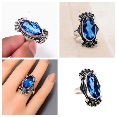 Anel de tanzanita azul real da Tanzânia prata esterlina 925 joia boêmia rococó - Imagem 1 de 4