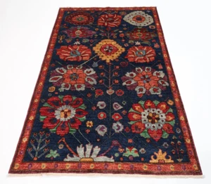 4 x 6 ft Tribal Navy blue Area Rug Afghan Hand Knotted Wool Rug Living Room Rug - Picture 1 of 10
