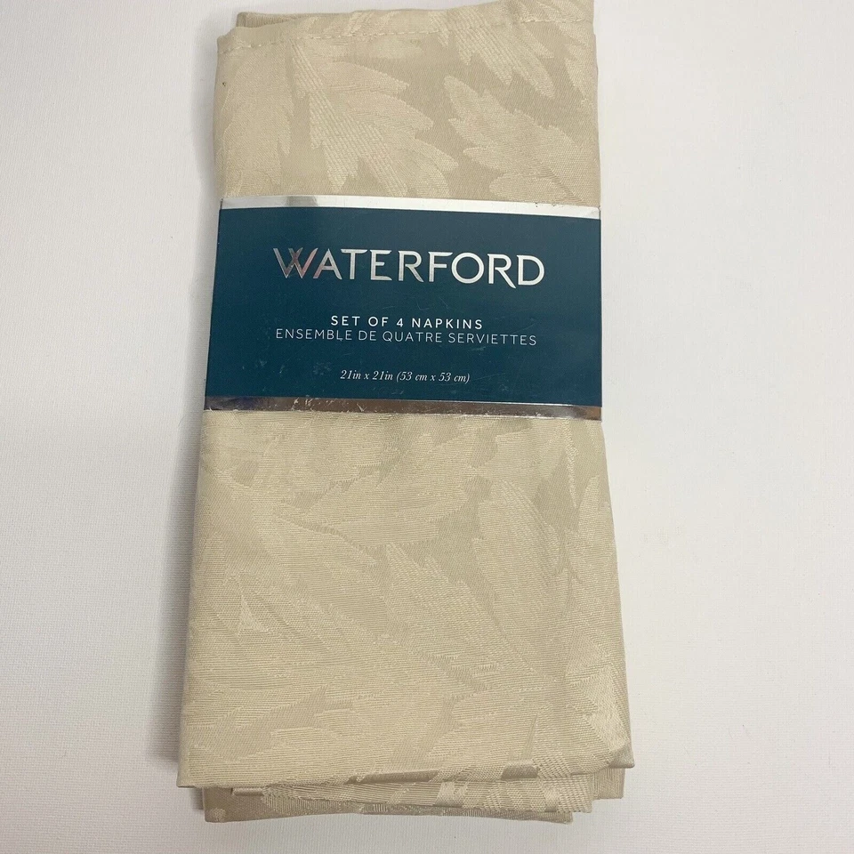 Waterford Leaf Pattern Napkins Beige Set Of 4 21” x  21” Thanksgiving Fall - Image 1 of 4