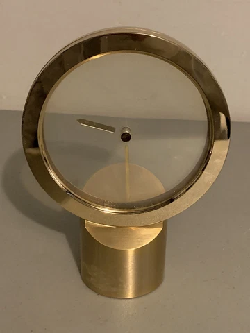 Vintage Mystery Clock Goldtone MCM Linden Quartz 1960s R6G804 Tested Working Cover