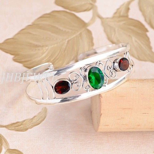 VALENTINO Bracciale scintillante argento sterling 925 granato sfaccettato e pietra preziosa diopside
