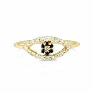 14K Gold 0.15 Ct. White And Black Lab-Created Diamond Evil Eye Ring Fine Jewelry - Picture 1 of 1