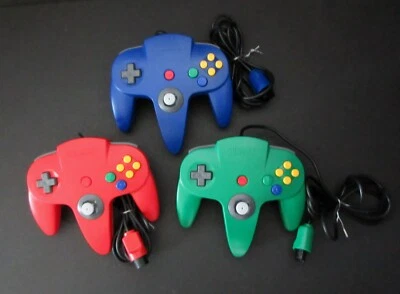 Three (3) Nintendo 64 OEM NUS-005 Controllers: Blue, Red, & Green--Tested & Work - Image 1 of 4