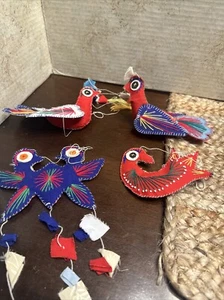 Folk Art Christmas tree ornaments Birds all fabric Set Of 4 - Picture 1 of 13