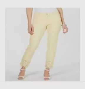 Charter Club Women's 12 Bristol Skinny Ankle Jeans Yellow Eyelet Scalloped Hem - Picture 1 of 5