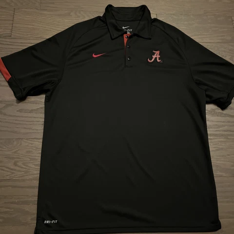 Alabama Crimson Tide Polo Shirt Nike Golf Dri-Fit  Mens Black Solid Large L EUC Cover