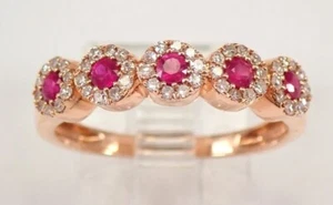 1.25ct Diamante Redondo Natural Rubí 14k Sólido Oro Rosa Aniversario Band Anillo - Imagen 1 de 6