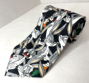 Looney Tunes Mania 1993 Bugs Bunny Character Necktie Tie Black Classic Style - Picture 1 of 9