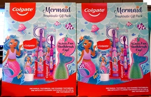 2 Colgate Mermaid Brushtastic Gift Pack, 2 Toothbrushes 4.6 oz Toothpaste & Cap - Picture 1 of 1