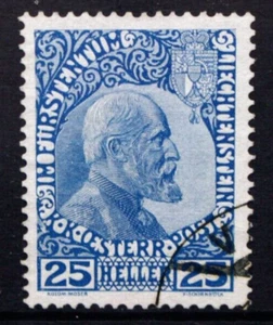 LIECHTENSTEIN 1912 Definitives: 25h Prince John II. Set of 1. Very Fine USED SG3 - Picture 1 of 2