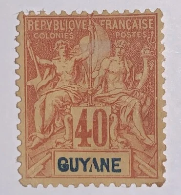 Travelstamps: 1892 French Guiana Stamps Scott #45 Mint, Ng Hinged , 40 Ctms - Image 1 of 4