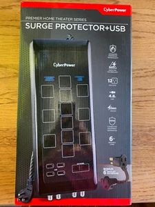 ÜBERSPANNUNGSSCHUTZ 2880 Joule mit USB Ladegerät 6' Kabel CyberPower mit 6" Extender - Bild 1 von 3