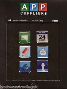 MEN'S SMARTPHONE APP STYLE CUFFLINKS (6 Cufflinks) (New/Boxed) - Picture 1 of 1