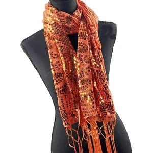 Floral Orange Sequin Scarf and Shawl for Evening Dresses - Picture 1 of 5