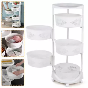 5 Tier Fruit Trolly Basket Rack Kitchen Storage Vegetable Cart With Wheels - Picture 1 of 20