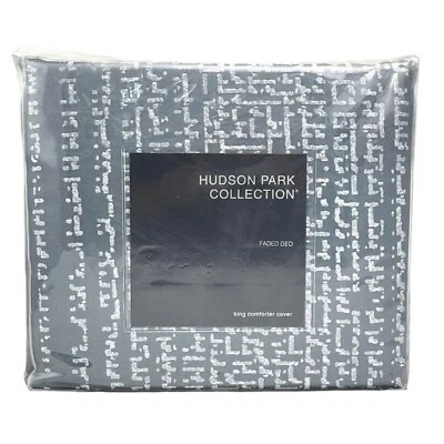Hudson Park Faded Geo KING Duvet Cover SLATE $470 - Image 1 of 4