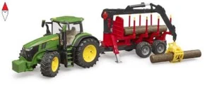 BRUDER TRATTORE JOHN DEERE 7R 350 CON BENNA E RIMORCHIO TRASPORTO TRONCHI - Foto 1 di 1