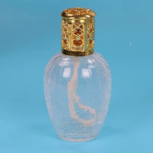 Large Fragrance Diffuser Lamp Cracked Clear Glass Gold Lids With Wick - Picture 1 of 8