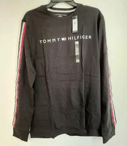 Camiseta Grande Nueva con Logotipo Tommy Hilfiger Negra Clásica Para Hombre Cuello Redondo Mangas Largas - Imagen 1 de 7