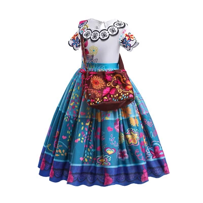 Encanto Mirabel Cosplay Costume with Bag Girls Outfit Kids Party Fancy Dress Up