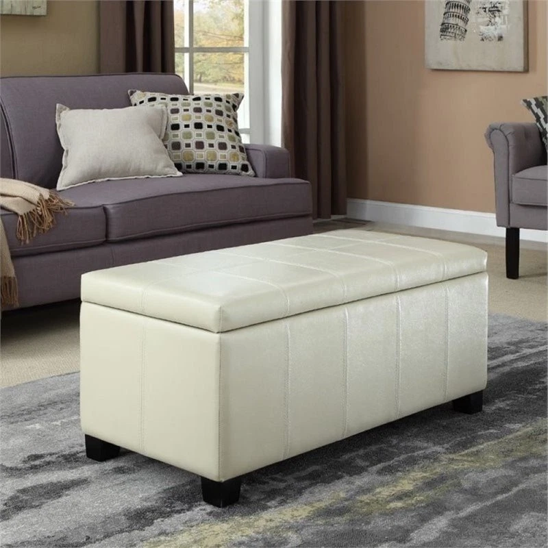 Simpli Home Dover Rectangular Storage Ottoman Bench-Satin Cream- AXCOT-223-CR