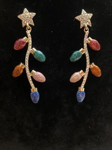 SUGARFIX by BAUBLEBAR PIERCED EARRINGS DANGLING LET’S GET LIT GLITTER CHRISTMAS - Picture 1 of 4