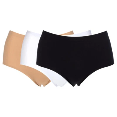 Paquete de 3 calzoncillos Rhonda Shear Invisible Edge tiro medio, negro/blanco/beige, XL Foto 1 de 2