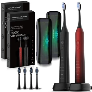 Tristan Auron Schallzahnbürste 55 000 Schwingungen 5 Modi UV-Etui (Rot Schwarz) - Bild 1 von 10
