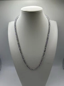 .925 Sterling Silver Round Cz Tennis Necklace 22” - Picture 1 of 5