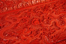 Very Rare Chinese Cinnabar Lacquer Dragon Tray Ming Marked Signed