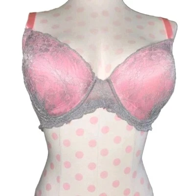 Sujetador Camiseta Rampage Intimates Forrado Rosa Gris Encaje Superpuesto Con Aros Talla 38D En muy buena condición Foto 1 de 4
