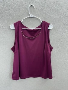 Unbranded Womens Tank Top Size Petite Large Purple Sleeveless Studded Neckline - Picture 1 of 9