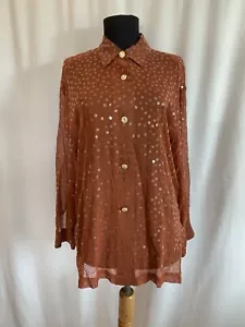 Vintage Todd Oldham 7 Times Seven Sienna braun Pailletten Seide Top-Größe Small - Bild 1 von 5