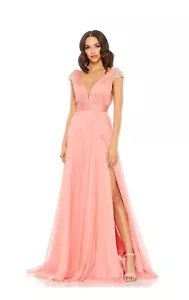 MAC DUGGAL SIZE 14 CHIFFON BEADED CAP SLEEVE A-LINE GOWN $398 - Picture 1 of 12