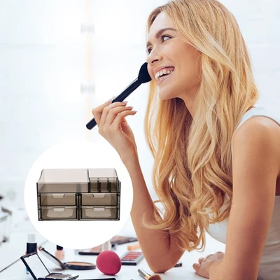  Desktop Makeup Organizer Transparent Large Capacity Storage Containers Drawer - Image 1 of 4