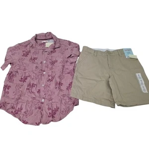 New Cat & Jack Boys Medium Dinosaur Surfer Shirt w Khaki Shorts Outfit Set - Picture 1 of 3