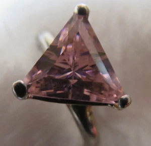 Vintage Pink Tourmaline Trillion Cut Solitaire 925 Sterling Silver Ring Sz 8 - Picture 1 of 18