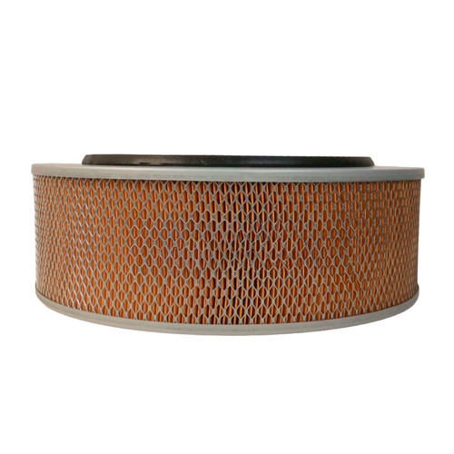 Brown cylindrical KC850-034 Keltec air filter with diamond pattern design, made in USA, and 2000 working hours label.