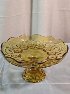 Plato de pastel vintage ámbar luna y estrella con patas borde festoneado 10" LE SMITH - Imagen 1 de 8